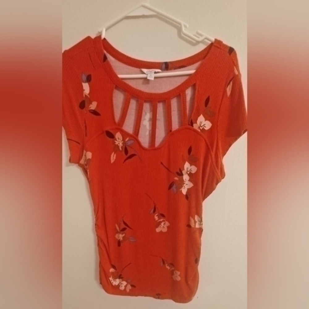 Candies Red Scoop Neck Cut Out Blouse